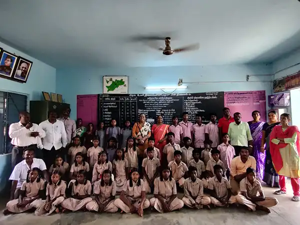 Students gathered during a school visit